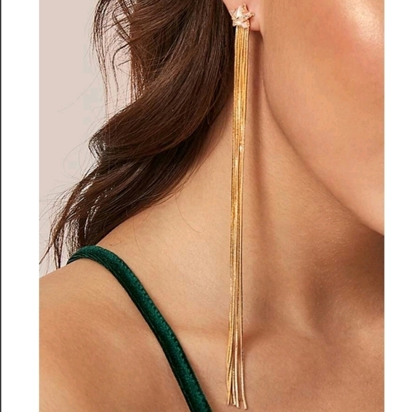 💖 2/$30 Shooting Star rhinestone boho stud long gold tone tassel drop earrings - Picture 9 of 17